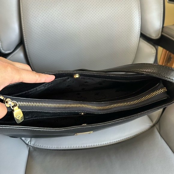 MCM Soft Grain Leather Hobo Shoulder Bag, Black with Gold Hardware, EUC - Picture 8 of 16